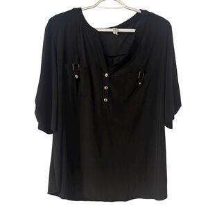 Perseption Elegant Black Blouse with Button Accents